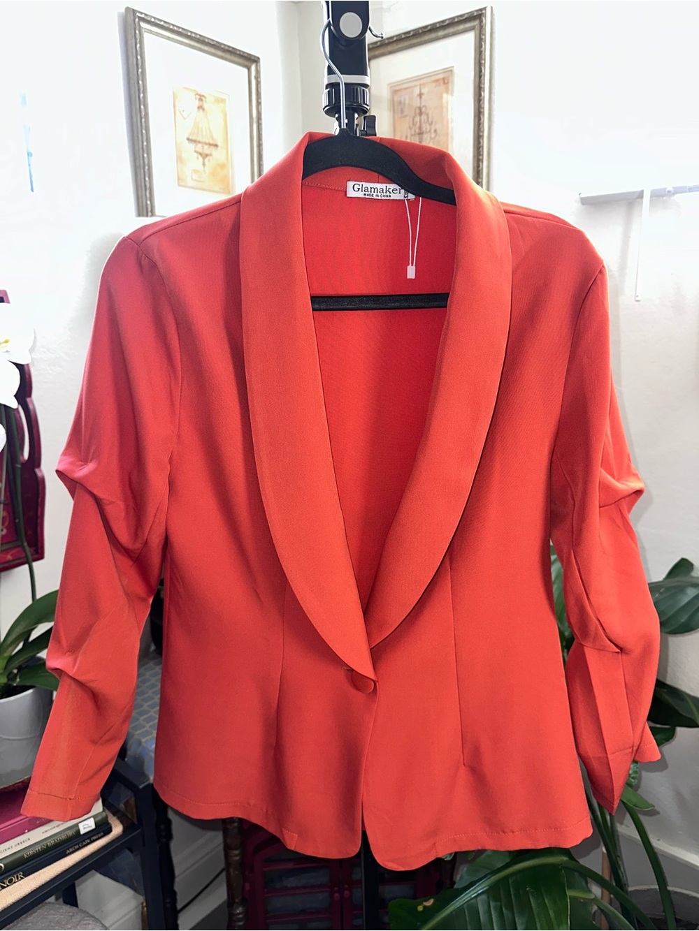 Glamaker Women's Orange Shawl Collar Blazer - Picture 5 of 9